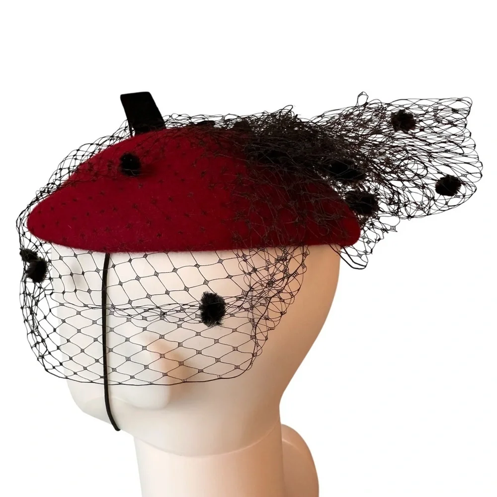 Elegant Red Fascinator with Black Accents